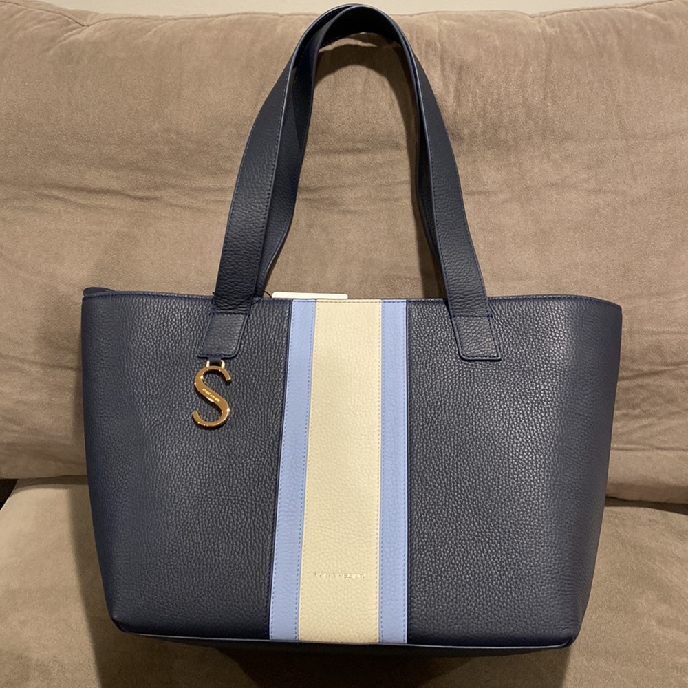 Strathberry Striped Tote Blue Leather with Dust Bag | S CABAS STRIPE